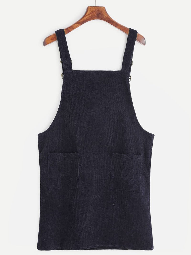 Corduroy Pinafore Dress - Black