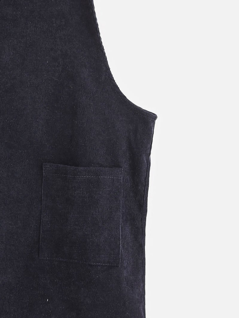 Corduroy Pinafore Dress - Black