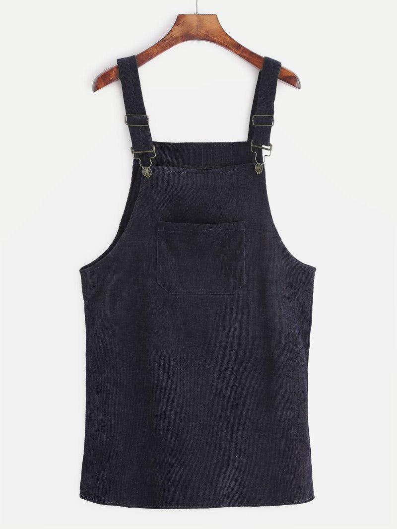Corduroy Pinafore Dress - Black