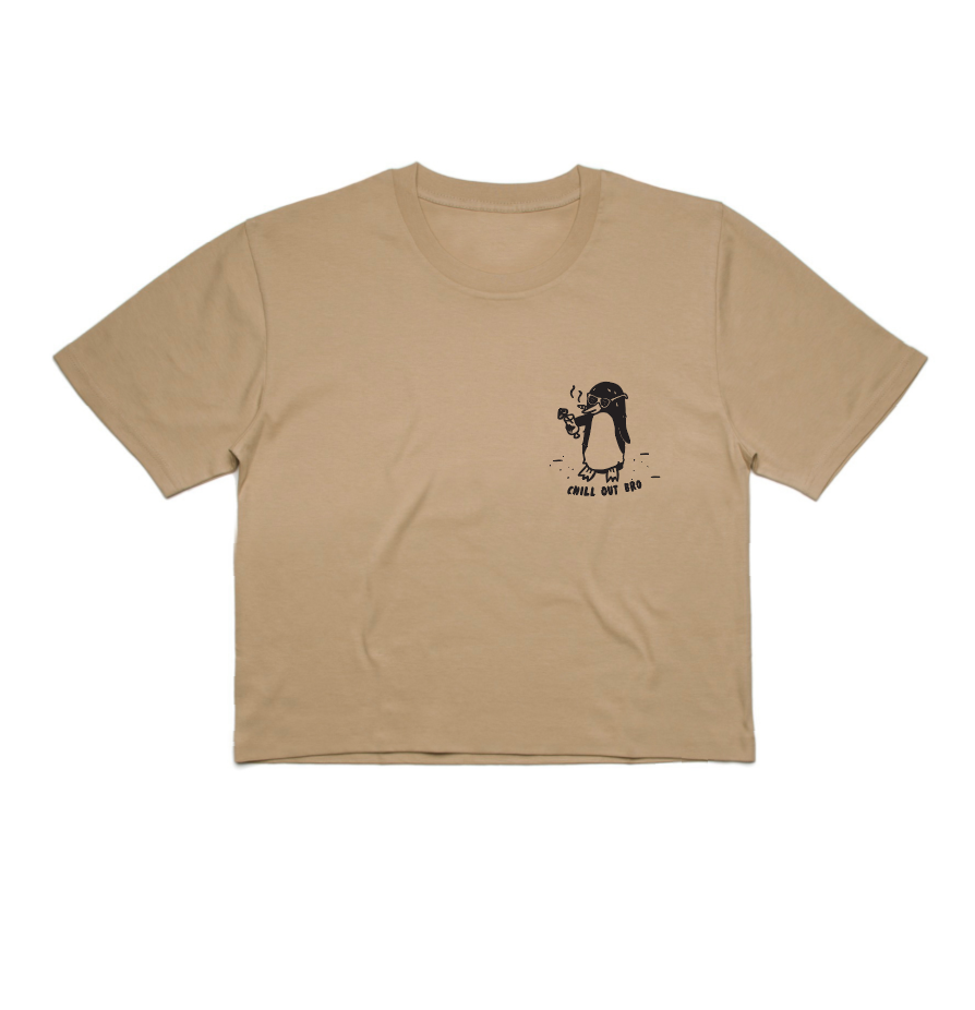 Chill Out Penguin Crop - Tan