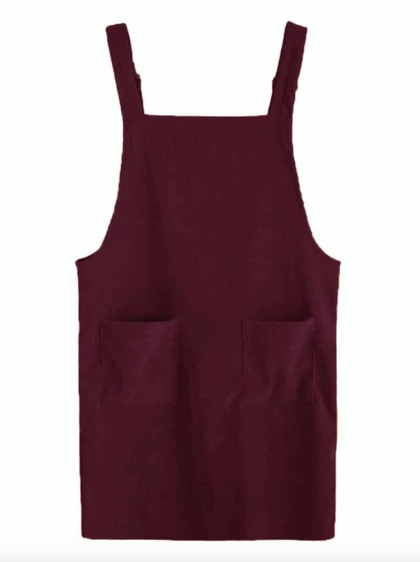 Corduroy Pinafore Dress - Burgundy