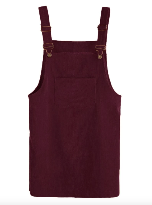 Corduroy Pinafore Dress - Burgundy