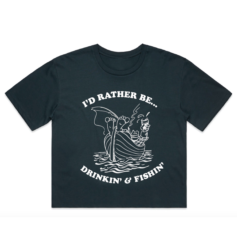 Drinkin' & Fishin' Crop - Navy
