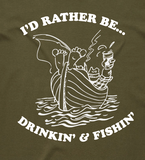 Drinkin' & Fishin' Crop - Army Green