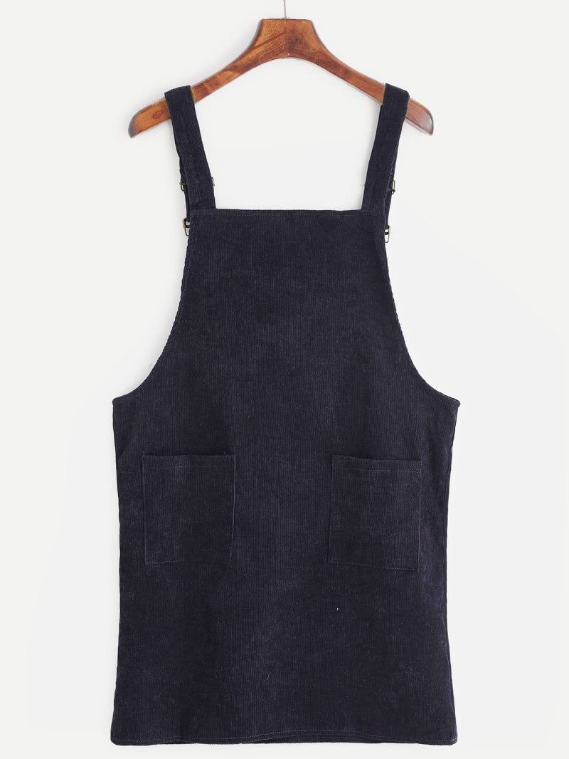 Corduroy Pinafore Dress - Black