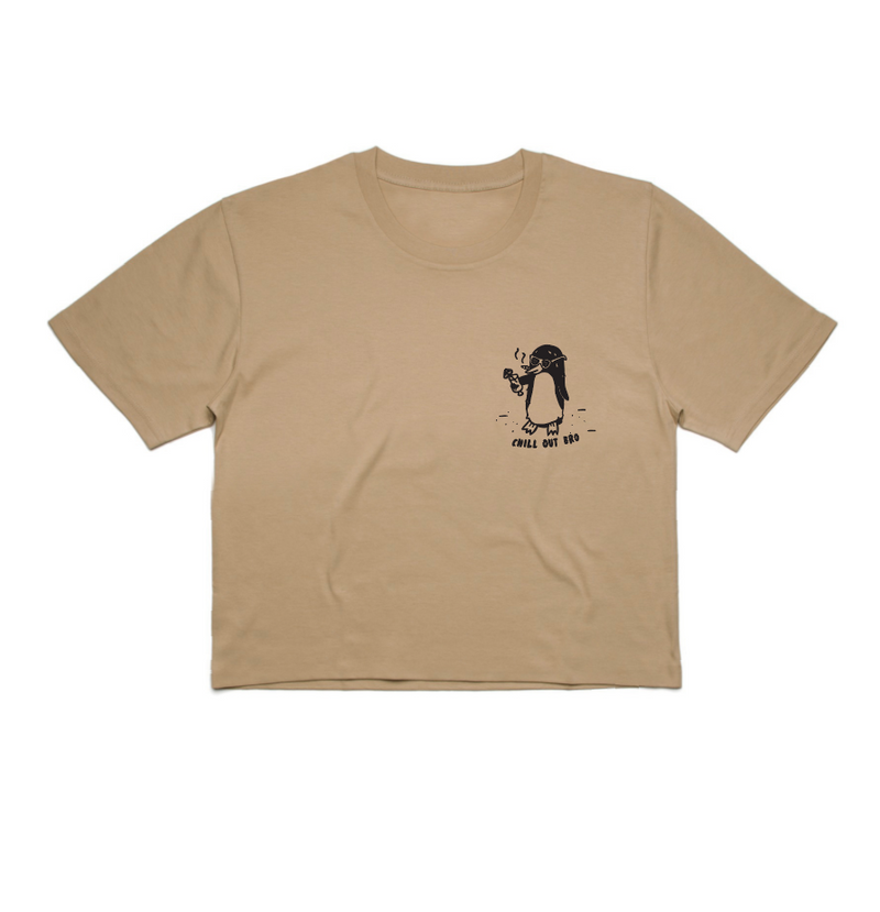 Chill Out Penguin Crop - Tan